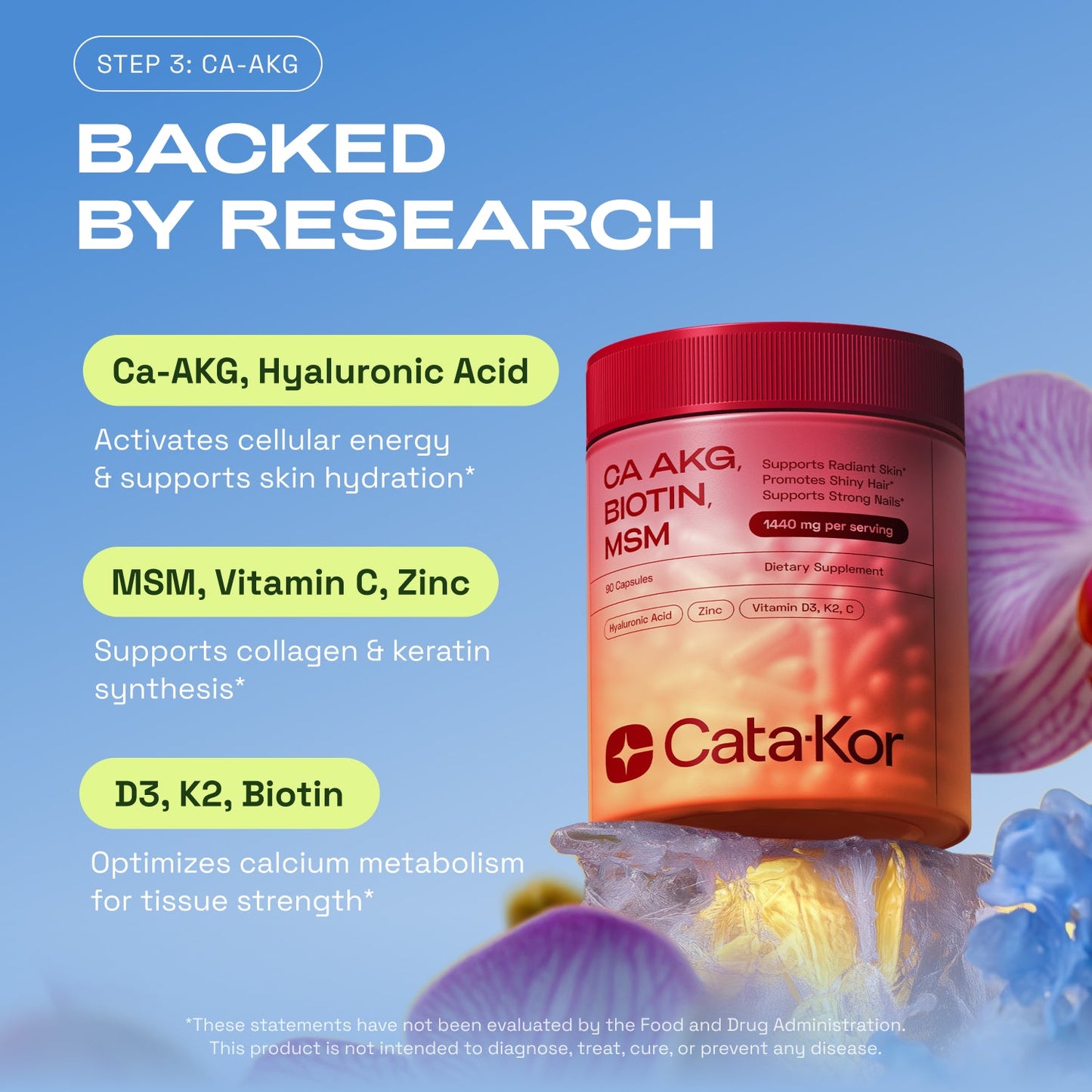 Cata-Kor Ultimate Longevity - NMN 1000 mg, Liposomal Glutathione 500 mg, CA AKG, Biotin, Hyaluronic Acid, MSM, Vitamin C