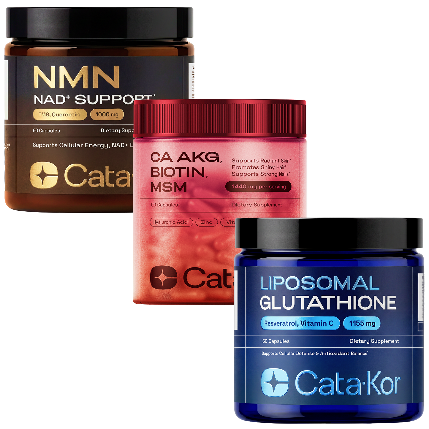 Cata-Kor Ultimate Longevity - NMN 1000 mg, Liposomal Glutathione 500 mg, CA AKG, Biotin, Hyaluronic Acid, MSM, Vitamin C